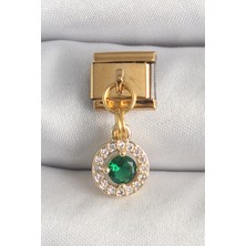 Oneol Yayınevi 316L Çelik Gold Renk Sallantı Yeşil Zirkon Taşlı Nomination Charm 5886 - 1OL7409-4104