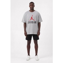 Lixa Günlük Spor Tişört Air Jordan Alt Yazılı Gri Oversize 142607