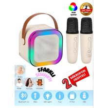 Callysta Çift Karaoke Mikrofonlu Kablosuz Bluetooth Hoparlör 5 Ses Efektli Rgb Hd Stereo Usb/sd/fm Ekru Renk