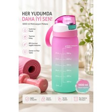 Porsima 161646-161 Su Şişesi - Motivasyon Su Matarası - Plastik Renkli Suluk Pembe 1lt