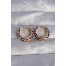 Oneol Yayınevi Pirinç Gold Renk Mor Etnik Desenli Halka Küpe 5886 - 1OL6968-9231