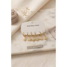 Oghamay 316L Çelik Gold Renk Kutup Yıldızı Model Kadın Küpe Seti