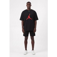 Lixa Günlük Spor Tişört Air Jordon Siyah Logo Kırmızı Oversize 142682