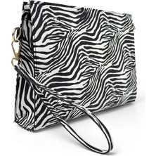 Glondy Sasha Zebra Desenli Suni Deri Clutch Kadın Portföy El Çantası