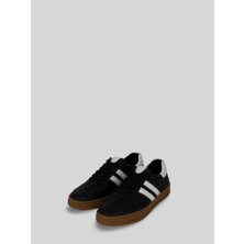 Kelva Kadın Yumuşak Deri Çift Çizgili Bağcıklı Yuvarlak Burun Kauçuk Taban Beyaz Dil Detaylı Sneaker Spor Ayakkabı 1 cm