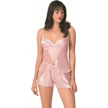 Seraviax Somon Saten Babydoll Şort Takımı