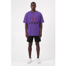 Lixa Günlük Spor Tişört Air Jordon Alt Yazılı Mor Oversize 142554