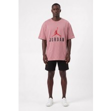 Lixa Günlük Spor Tişört Air Jordan Alt Yazılı Pembe Oversize 142555