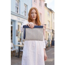 Glondy Asia Kanvas Çizgili Kadın Portföy & Clutch El Çantası Lacivert