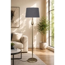 Taşcan Aydınlatma Lotus Eskitme Metal Ayaklı Lambader Gri Kumaş Şapka Modern Salon Yatak Odası Köşe Aydınlatma