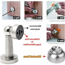 Aesco Mıknatıslı Metal Kapı Tutucu - Vidalı Durdurucu Stoper, Krom Renk