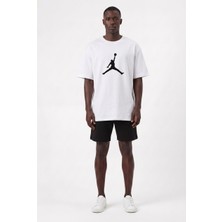 Lixa Günlük Spor Tişört Air Jordan Beyaz Siyah Baskılı Oversize 142592