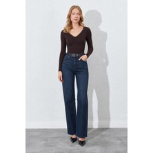 Tena Kadın Kahve V Yaka Uzun Kollu Kaşkorse Body