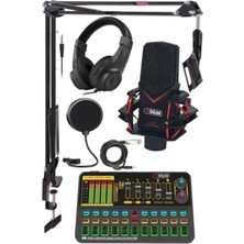 Aesco Profesyonel Condenser Mikrofon ve Ses Kartı Seti - Kulaklık ve Stand