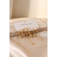 Clariss 316L Çelik Gold Renk Yıldız Model Zincir Detaylı Kadın Küpe Seti