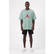 Lixa Günlük Spor Tişört Air Jordan Su Yeşili Kırmızı Baskı Oversize 142582