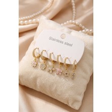 Clariss 316L Çelik Gold Renk Lotus Detaylı Kadın Küpe Seti