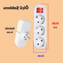 Aesco Anahtarlı Düğmeli 3'lü Topraklı Priz, Çoklu Çoğaltıcı
