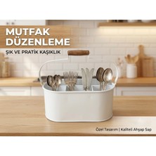 Gerçek Trend Tezgah Üstü 4 Bölmeli Metal Beyaz Dekoratif Düzenleyici Kaşıklık