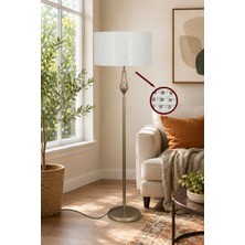 Taşcan Aydınlatma Lotus Eskitme Metal Ayaklı Lambader Açık Ton Hazeran Kumaş Şapka Modern Salon Yatak Odası Köşe Aydınlatma