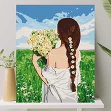Aesco Sayılarla Boyama Tuval Seti - 40X50 Cm, Papatya Desenli