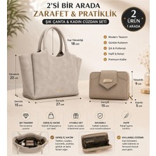 Glanzia Bej Kadın Tote Omuz Çantası ve Cüzdan 2'li Set