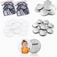 Goldpix 100'LÜ Paket 58 mm Yuvarlak Buton Rozet Iğne Malzeme Seti - Ön Arka Kapak Asetat Iğne