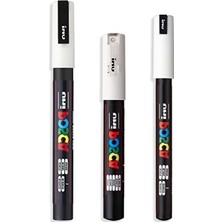 Aesco Ultra Ince Boya Marker Kalem Seti, 3'lü Paket, Beyaz Mürekkep