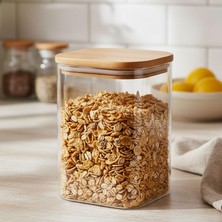 Aesco Deconox 900ML Sızdırmaz Vakumlu Bambu Kapaklı Borosilikat Cam Kavanoz – Hava Geçirmez & Dayanıklı Gıda Saklama Kabı (10CM x 13CM)