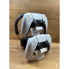 Aesco Ps5 Dualsense 2’li Oyun Kolu ve Kulaklık Standı Beyaz Renk | 3D Baskı Şık Dikey Tutucu (21.5X18X4 Cm)