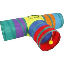 Aesco Renkli Kedi ve Köpek Oyun Tüneli – Katlanabilir T Model – 3 Girişli Tasarım – Dayanıklı Plastik – Eğlenceli Evcil Hayvan Oyuncağı – 60X80X30 cm