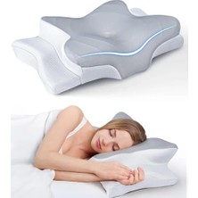 Aesco Premium Ortopedik Yastık – Konturlu Boyun Yastığı, Hafızalı Köpük, Ergonomik Boyun ve Omuz Desteği, Serinletici ve Kokusuz, Yan ve Sırtüstü Yatanlar Için (Giri Beyaz)