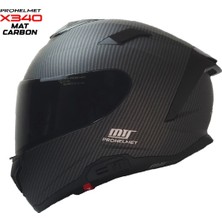 Kuzey Motor X340 Mat Carbon Kapalı Model Kask (Siyah Camlı+Güneş Vizörlü)