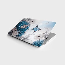 Aesco Laptop Sticker Bilgisayar Notebook Pc Kaplama Etiketi Mavi Kelebek Çiçek