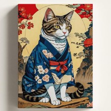 Aesco Sayılarla Boyama Tuval Hobi Seti, Japon Kedi Temalı Fırça ve Boya Dahil Set (Çıtalı) 40X50 Cm, Kendin Yap Sayılarla Tuval Boya Kiti (Kasnaklı)