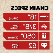 Aesco 3'lü Paket Motorlu Testere Zinciri, 45,7 cm Çubuk Için, Düşük Geri Tepme