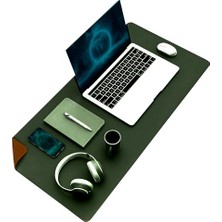Aesco Klasse Çift Renk Dikişli Pu Deri Masa Matı 80X40 cm Mousepad, Su Geçirmez Masa Sümeni, Çift Taraflı Kullanım, Dizüstü Bilgisayar/ofis/ev Için, Kaymaz Taban (Koyu Yeşil ve Taba)