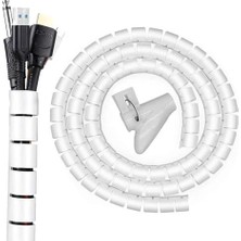 Aesco 1 mt x 22 mm Spiral Boru Kablo Kanalı Kablo Fiş Düzenleyici Toplayıcı Kordon Kablo Tutucu Beyaz (1 Adet)