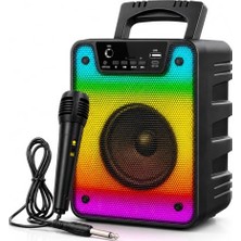 Aesco 20W Rms Güçlü Bluetooth Parti Hoparlörü - 4 Inç Rgb Işıklı - Kablolu Mikrofonlu Karaoke Seti Mikrofon Dahil - Fm Radyo, USB ve Tf Kart Destekli Ses Bombası