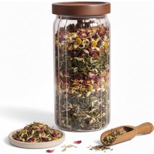 Aesco Deconox Akasya Kapaklı Çizgili Cam Kavanoz (1000ML /1 Litre) | Hava Geçirmez, Modern Fitilli Tasarım Gıda Saklama Kabı | Kahve, Çay, Kuruyemiş ve Bakliyat Kavanozu (9X20CM)