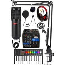 Aesco Stüdyo Ekipmanları Midi Live Paket-1 Ses Kartlı Mikser Midi Klavye BM800 Mikrofon Kulaklık