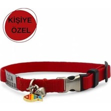 Aesco Caramelos Isimli Kedi Tasması, Isimlikli Kedi Tasması, Kedi Künyesi, Sallanmayan Isimlik, Kedi Isimlik Çelik Kırmızı-Tek Ebat