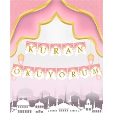 İstoç Parti Istoç Kuran Okuyorum Yazılı Beyaz Pembe Zigzag Banner
