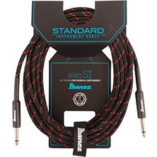 Aesco SI20-BW 20 Ft 2 Straight Plugs Standart Dokuma Enstrüman Kablosu - Siyah/şarap Kırmızısı