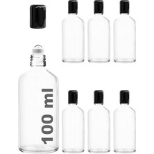 Aesco Afracam 100 ml Çelik Roll On Şişesi 100 cc Sızdırmaz Siyah Kapaklı Cam Şişe 6 Adet (Şeffaf, 100)