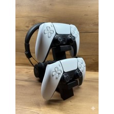 Aesco Ps5 Dualsense 2’li Oyun Kolu ve Kulaklık Standı Siyah Renk | 3D Baskı Şık Dikey Tutucu (21.5X18X4 Cm)