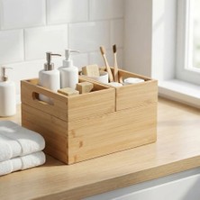 Aesco Deconox 3'lü Modüler Bambu Organizer Set - Üst Üste Geçebilen Çok Amaçlı Çekmece Içi ve Masaüstü Düzenleyici Kutu - Banyo, Mutfak ve Ofis Için Ahşap Saklama Seti