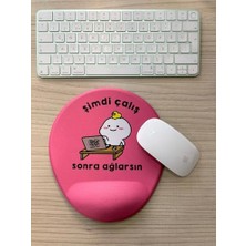 Aesco Şimdi Çalış Sonra Ağlarsın Baskılı Bilek Destekli Oval Mouse Pad (Pembe)