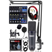 Aesco Midex Wizard Paket-3 Cx2 Stüdyo Mikrofon MDX-06FXU Stüdyo Kayıt Mikseri Kulaklık Ekipman Seti