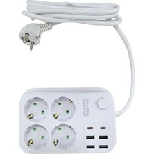 Aesco Showmax Serisi SH-4625 4lü 2m 10A 2500W 2xusb 1xtype-C Akım Korumalı Priz (4 Lü 4xusb+2 Type C Çıkışlı)